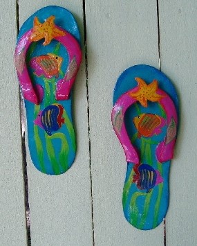 2pc 9" Aqua & Pink Fish Flip Flop Decor